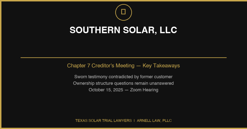 Southern Solar LLC Chapter 7 Creditor's Meeting
