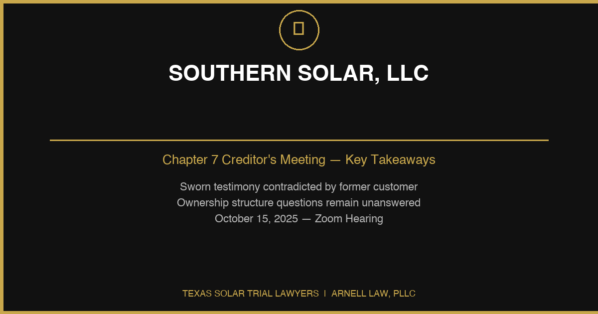 Southern Solar LLC Chapter 7 Creditor's Meeting