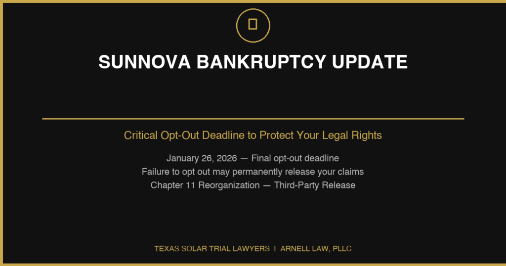 Sunnova Bankruptcy Update - Critical Opt-Out Deadline