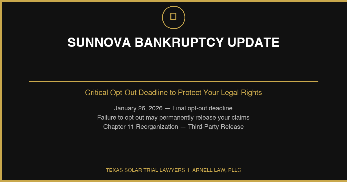 Sunnova Bankruptcy Update - Critical Opt-Out Deadline