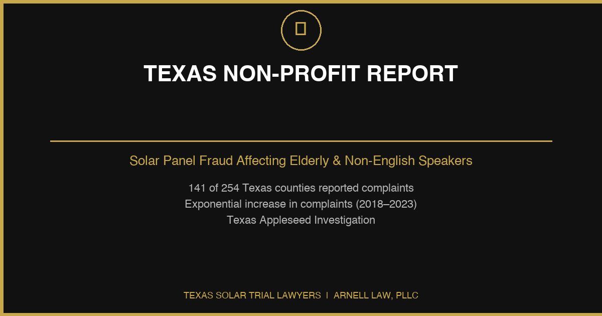 Texas Non-Profit Report on Solar Panel Fraud
