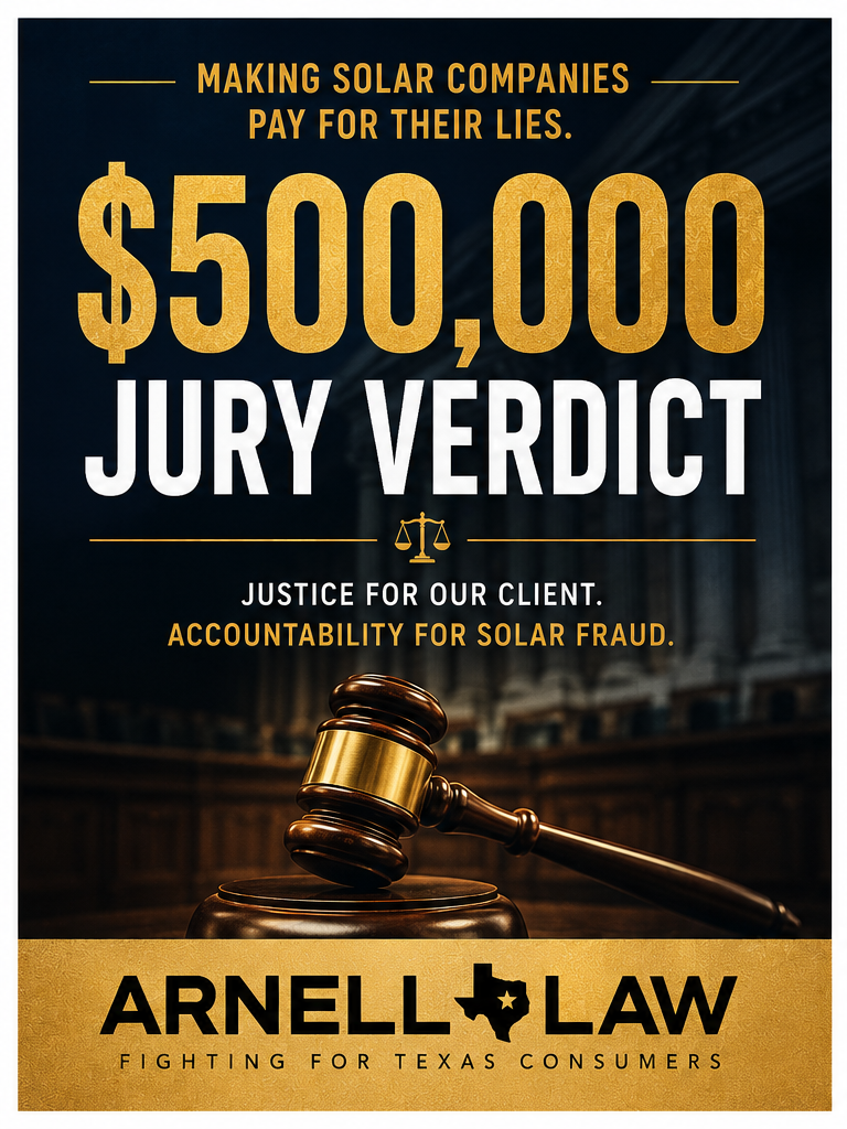 $500,000 Jury Verdict — The largest solar fraud verdict in Texas